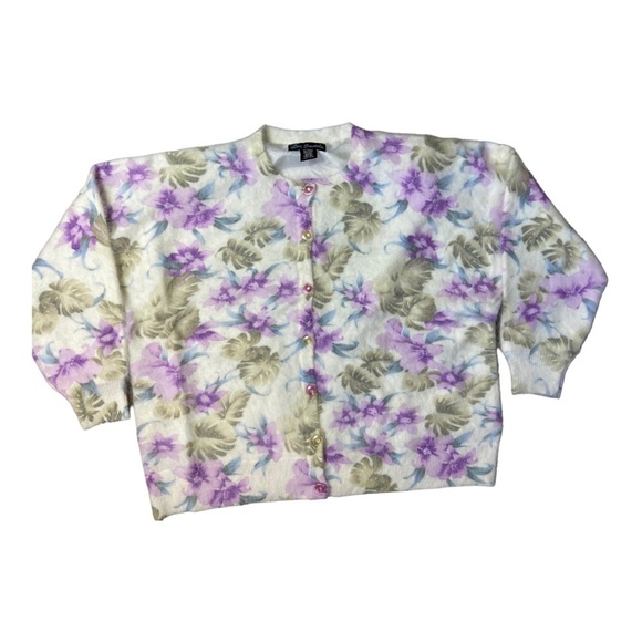 Lee Sands Women’s Orchid and Monstera Print Angora Cardigan Sweater Size 1X NWOT - Picture 13 of 14